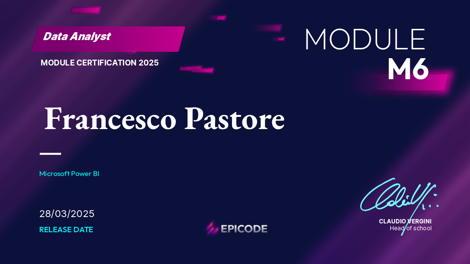 EPICODE certificate awarded to Francesco Pastore