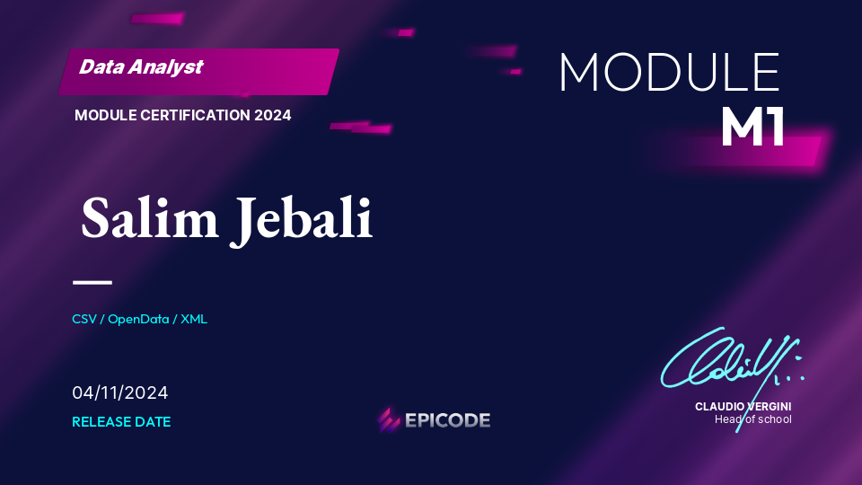 EPICODE certificate awarded to Salim Jebali