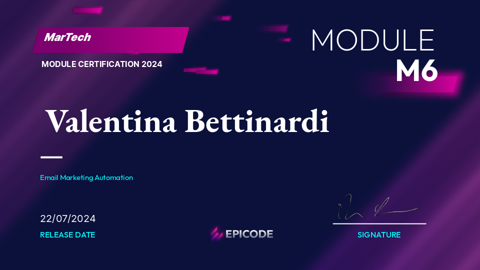EPICODE certificate awarded to Valentina Bettinardi
