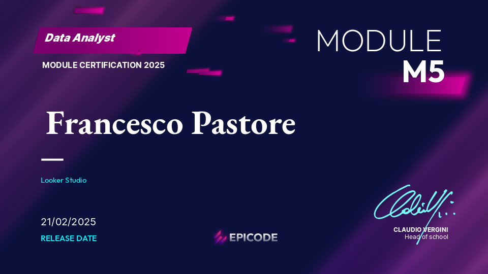 EPICODE certificate awarded to Francesco Pastore
