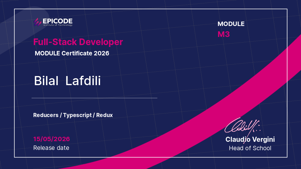 EPICODE certificate awarded to Bilal Lafdili