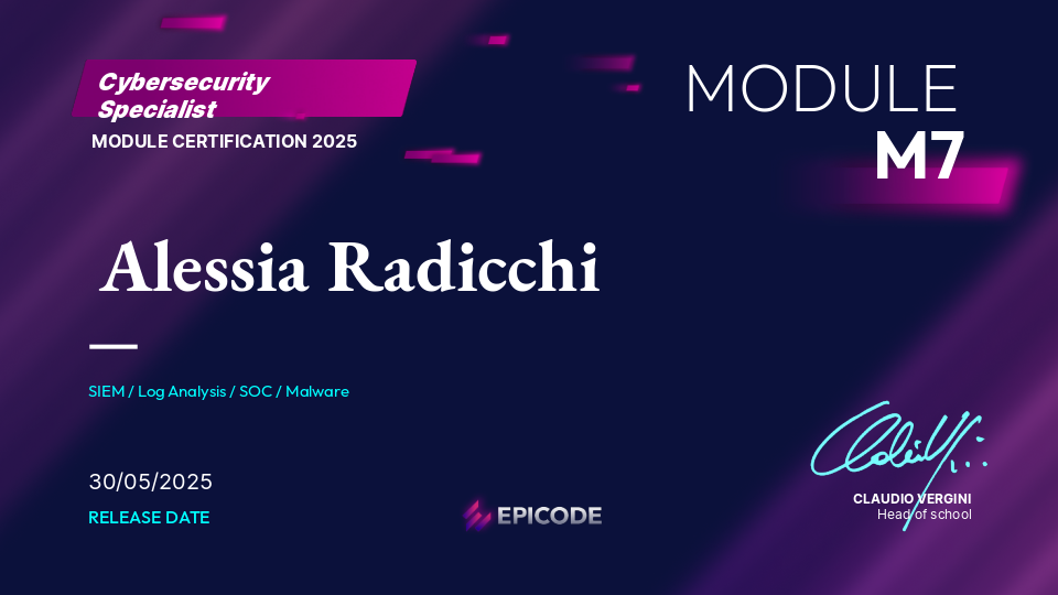 EPICODE certificate awarded to Alessia Radicchi