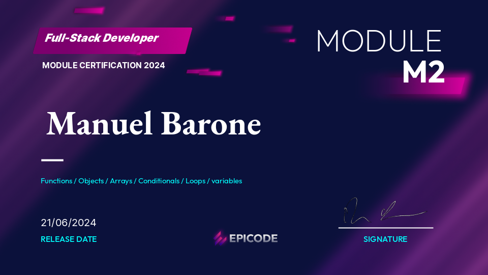 EPICODE certificate awarded to Manuel Barone