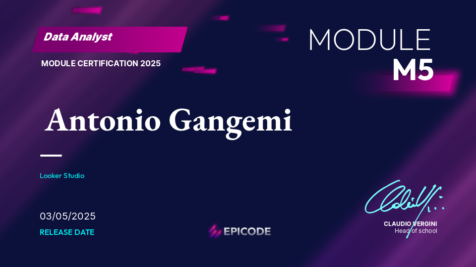 EPICODE certificate awarded to Antonio Gangemi